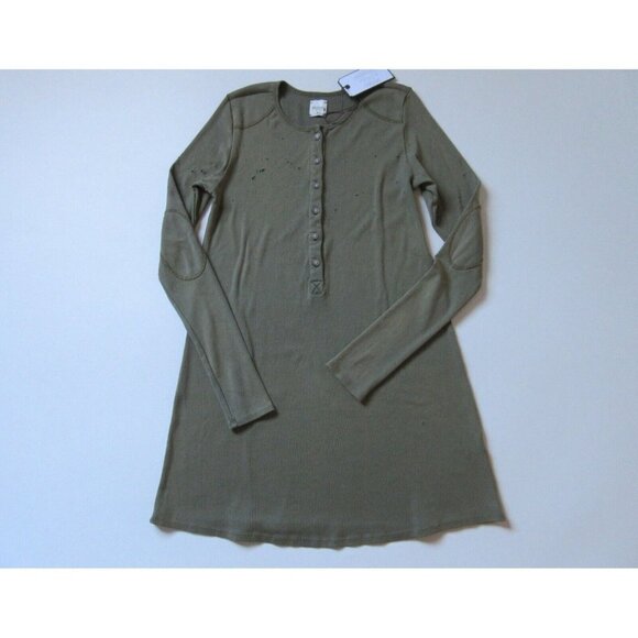 NWT GM Studio The Mini in Vintage Military Green Destroyed Henley Dress M/L - Picture 2 of 7